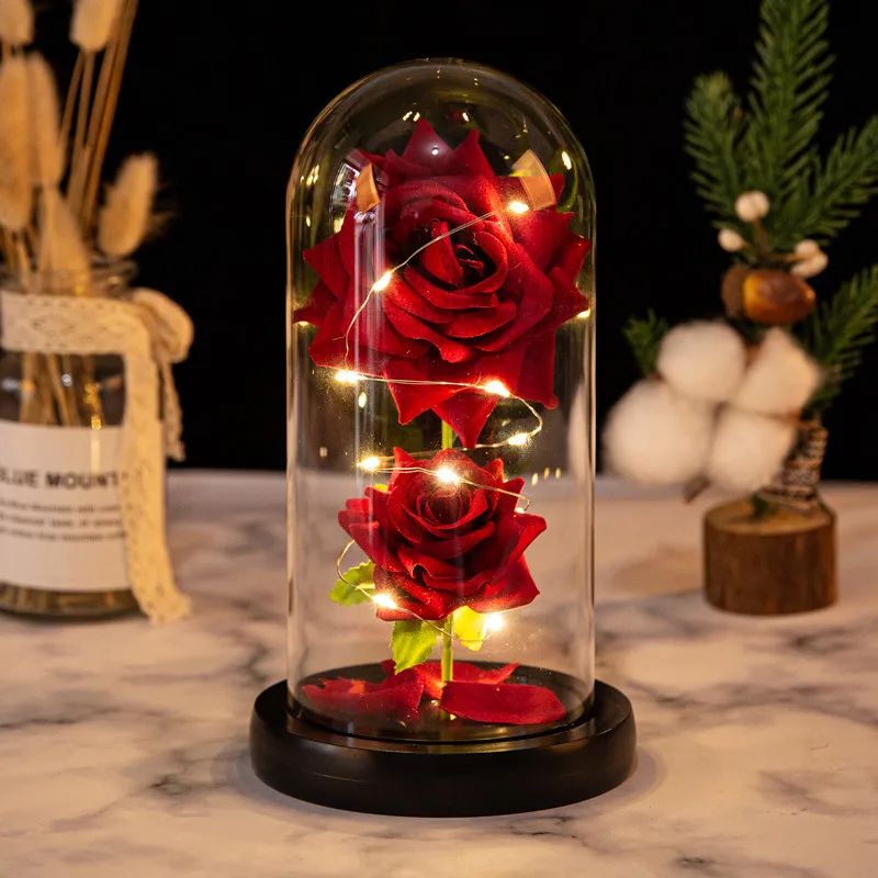 

Красная роза в стеклянном куполе со светодиодной подсветкой, Красавица и чудовище, деревянная подставка для подарка на Рождество, День свят...