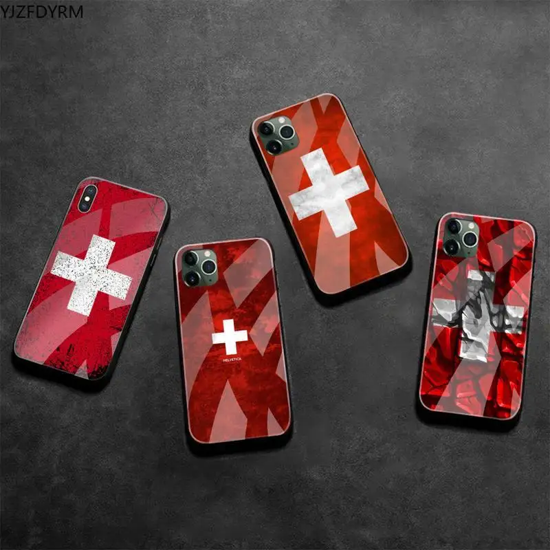 

KPUSAGRT Swiss flag Phone Case Cover Tempered Glass For iPhone 11 Pro XR XS MAX 8 X 7 6S 6 Plus SE 2020 case