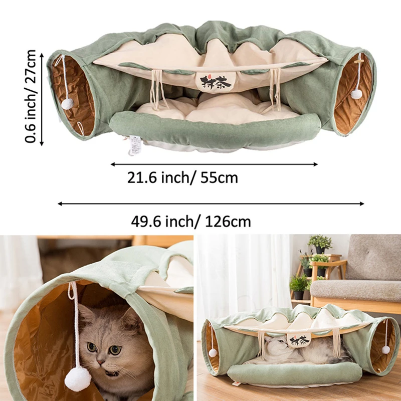 Складная кровать для кошек MESNUG с когтеточным мячом удобная теплая 2 сторонняя