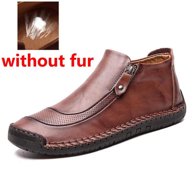 red brownwithout fur JINTOHO/Мужская зимняя обувь из натуральной кожи; модные мужские кожаные ботильоны; повседневные мужские ботинки; Мужская зимняя обувь; теплые зимние ботинки - Цвет: red brownwithout fur