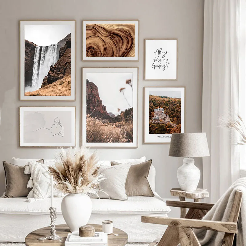 Осенний пейзаж холст живопись нордическая линия рисунок абстрактный женский