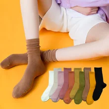 Coloridos calcetines de algodón para mujer, calcetín informal transpirable de alta calidad, Color sólido, barato, venta al por mayor, 5 pares