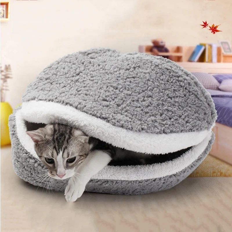 

New Hot Warm Pets Bed House Removable Cute Hamburger Shaped Cotton Soft Cat Sleeping Bag Sofas Mat Winter Puppy Kennel Nest