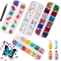 4 box dried flowers nail art butterfly glitter nail stickers sequins supplies face gifts for decoration accessories diy crafting