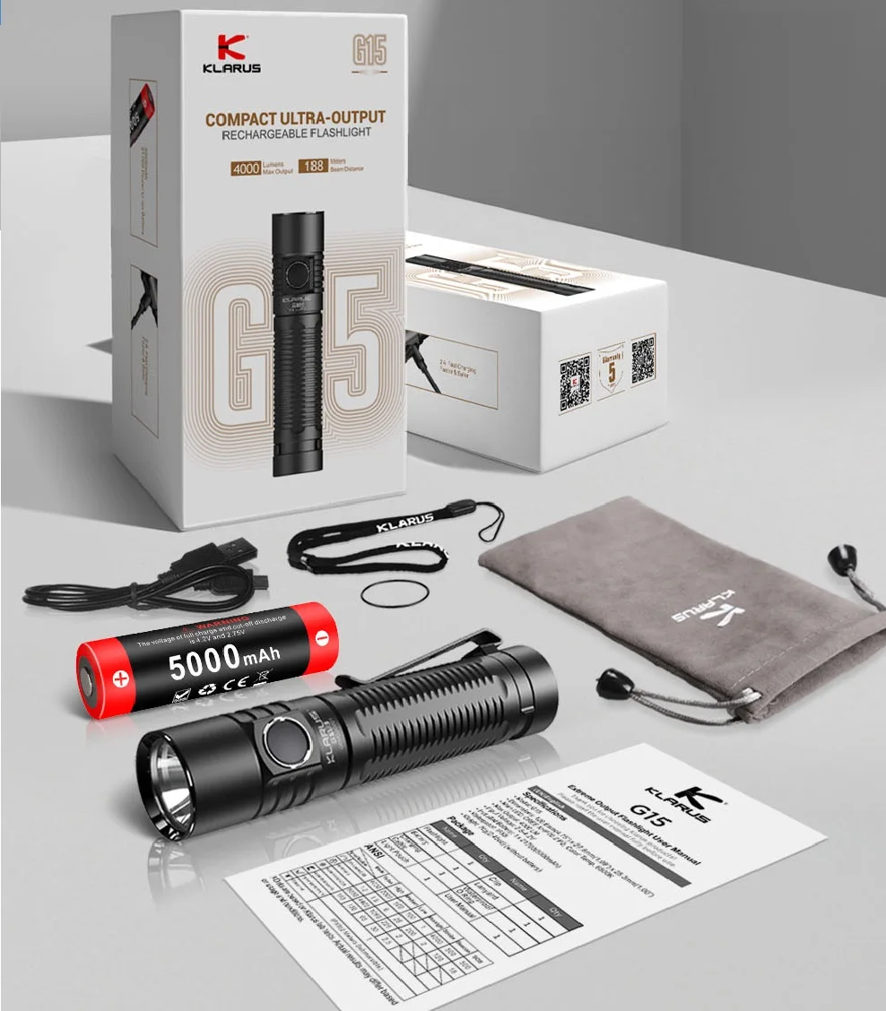 Новый светодиодный фонарик Klarus G15 Cree XHP 70 2 21700 лм USB перезаряжаемый с аккумулятором