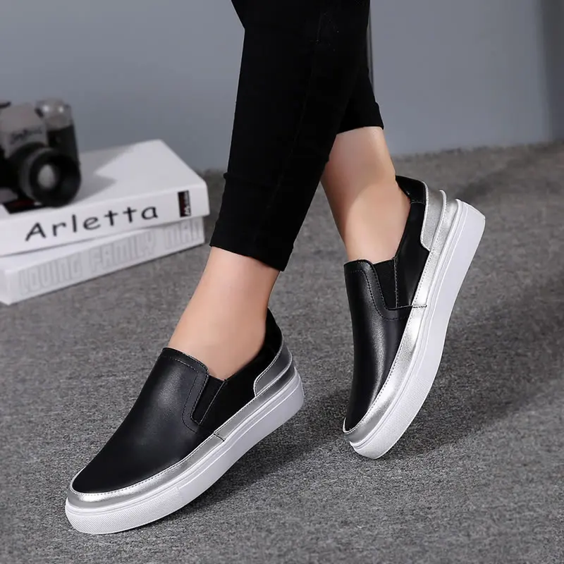

Spring Autumn Genuine Leather Women Sneakers Slip On Shoes Woman Loafers Casual Platform Flats Female Shoes XKD7030