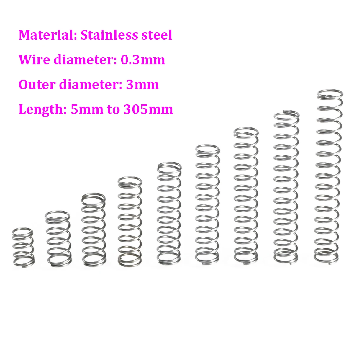 

Компрессионная пружина из нержавеющей стали, Диаметр 0,3 мм, нажимная пружина OD 3 мм, длина 5 мм-305 мм