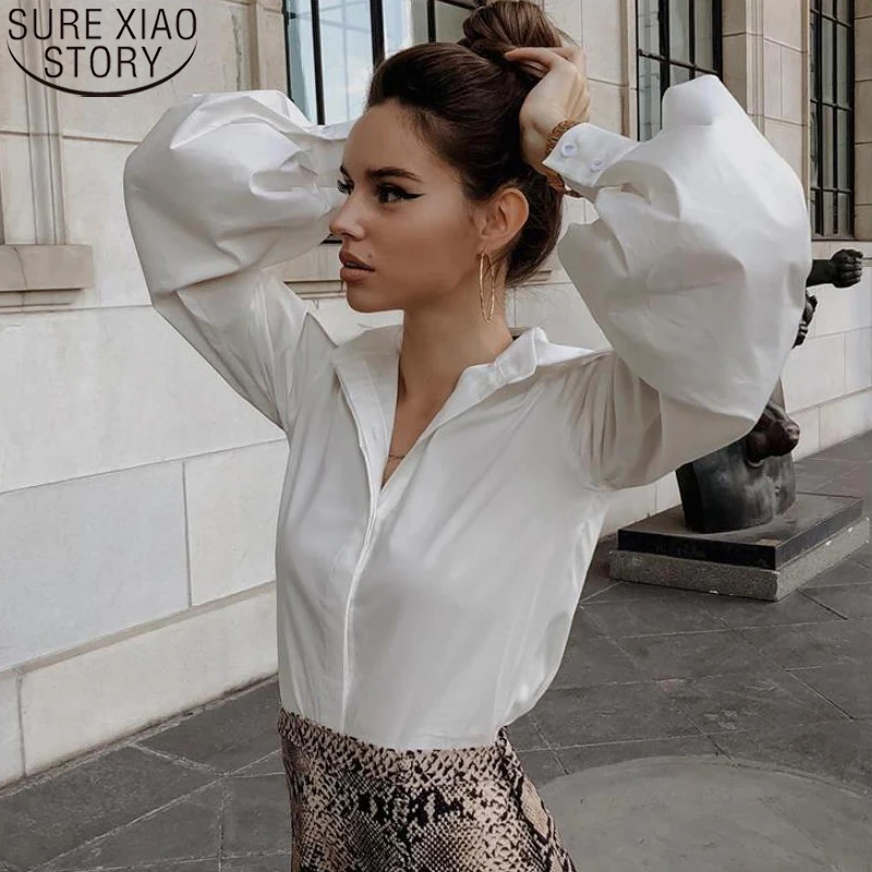 2021 на каждый день в винтажном стиле Пикантные белая блузка для женщин с длинным