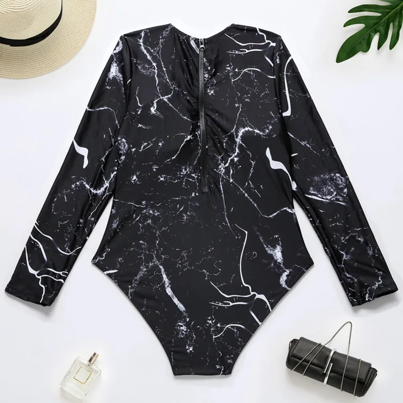 

2021 New Print One Piece Swimsuit Long Sleeve Swimwear Sports Women's Swimming Bathing Suit Girl Beach Bather Surfing Swim Wear