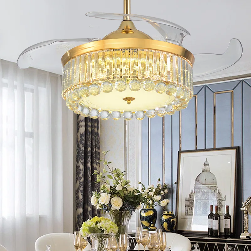 Хрустальный Невидимый потолочный вентилятор светильник модный современный