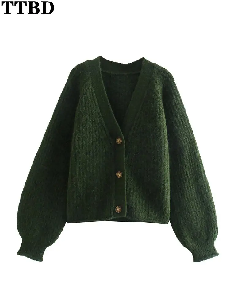 

TTBD oversized cardigan Women fashion loose knitted cardigan sweater vintage long sleeve button-up female outerwear chic tops