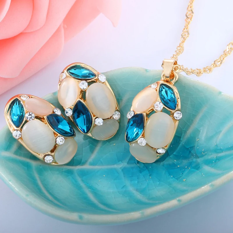 Овальный дизайн прозрачный зеленый синий Хрустальная подвеска ожерелье серьги