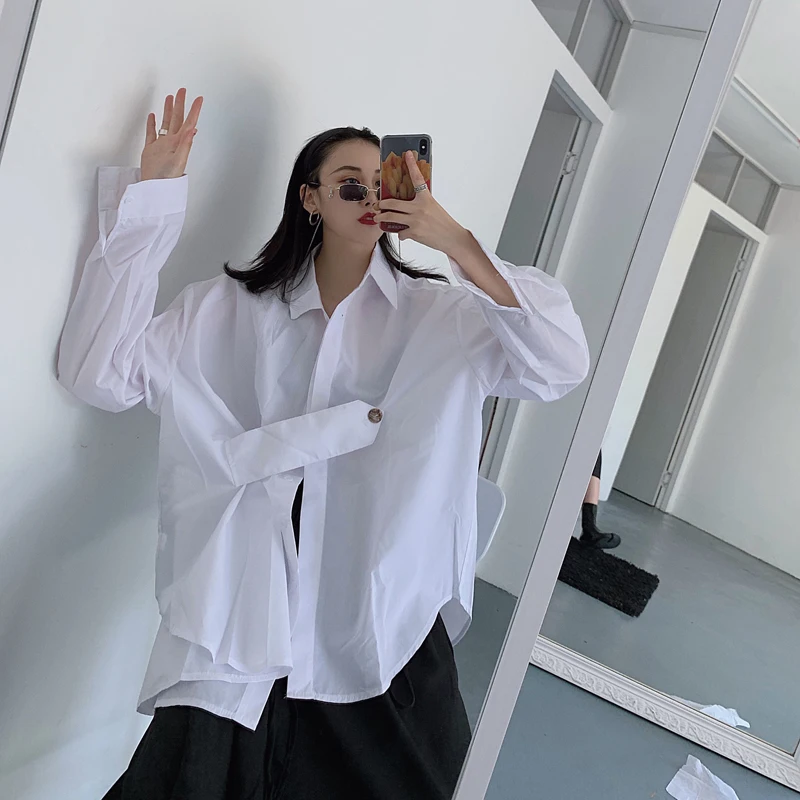 Женская Асимметричная блузка Getspring белая Свободная с длинным рукавом и