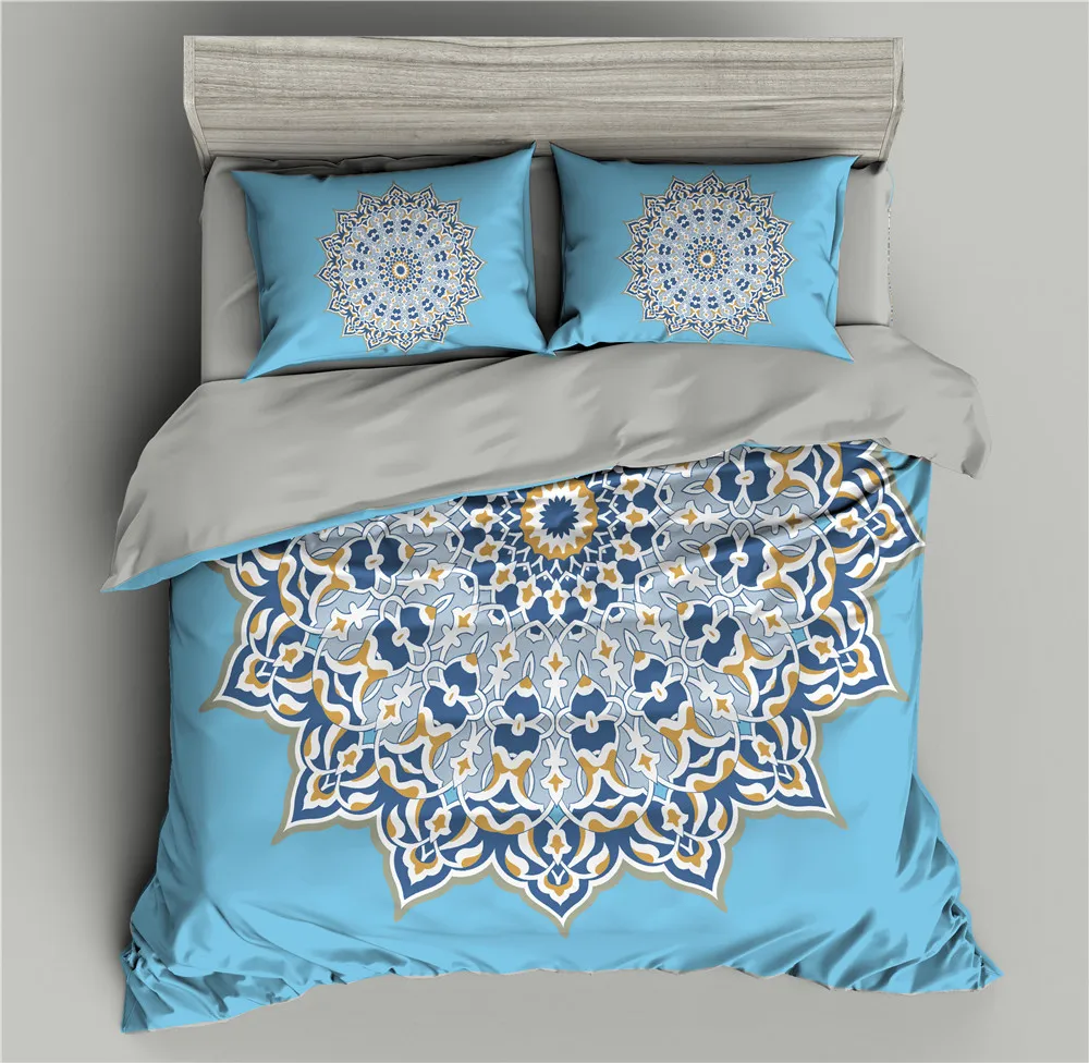 Синий Мандала шаблон 3D постельный набор цветы пододеяльник одеяла наборы