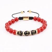 new design natural stone red agate tibetan beads cz charm macrame adjustable bracelet women men