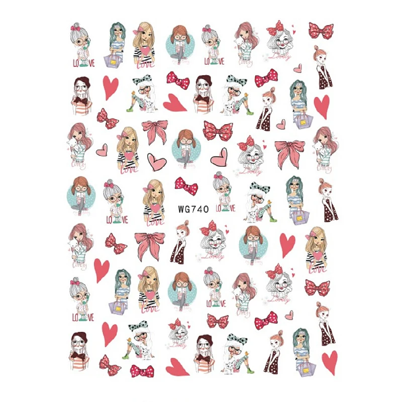 

Love Bowknot Nail Art Sticker Leaf Flower Nail Slider Abstract Character Nail Art Designer Applique Balloon Letter Nail Art Deco