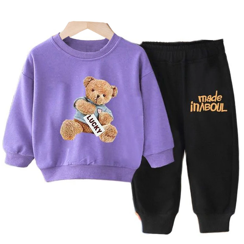 

Children Clothes for Girls Boys Suits Spring Autumn 2021 New Cartoon Bear Pullover+Pant 2pcs Kids Tracksuits Baby Clothing Set