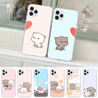 peach cat cute cartoon couple phone case for samsung galaxy a51 a71 s20 s10e s8 s7 s9 s10 plus transparent cover