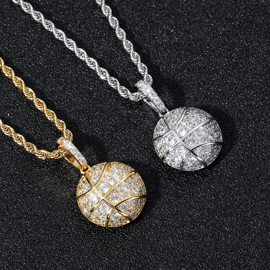 

Fashion Retro Personality Shiny Cubic Zirconia Basketball Necklace For Women Men Unisex Hip Hop Punk Gold Silver Pendant Jewelry