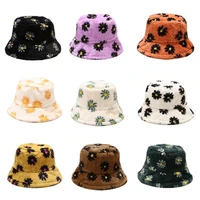 winter bucket hats for women warm flower print panama hat fashion bob chapeau fur rabbit soft fisherman cap