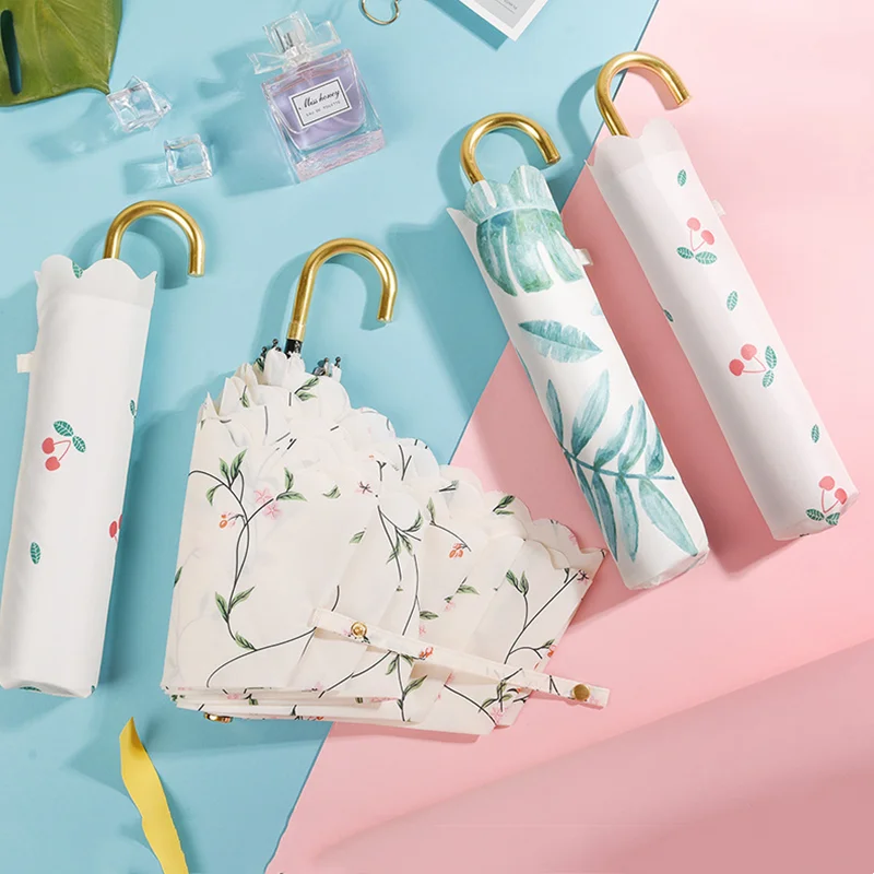 

Folding Umbrella Pocket Parasol Girl Parasol Cherry Blossom Umbrella Female Wind Rainproof Windproof Flowers