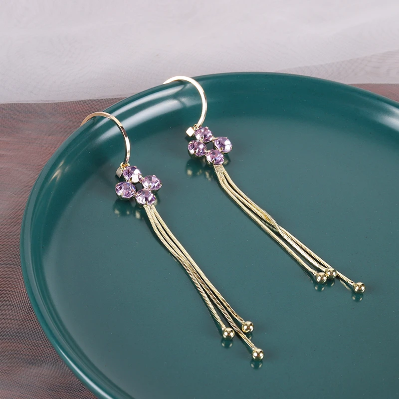 

Korean Fashion Purple Bohemian Girls Daily Wear Earrings Long Tassel Jewelry 2022 Women's Jewelry Pendant Earrings