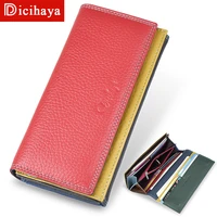 dicihaya genuine leather women clutch wallet color matching female coin purse long phone bag card holder handy passport holder