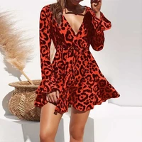 2021 summer chiffon dress women leopard print boho beach dresses casual ruffle long sleeve a iine mini party dress vestidos