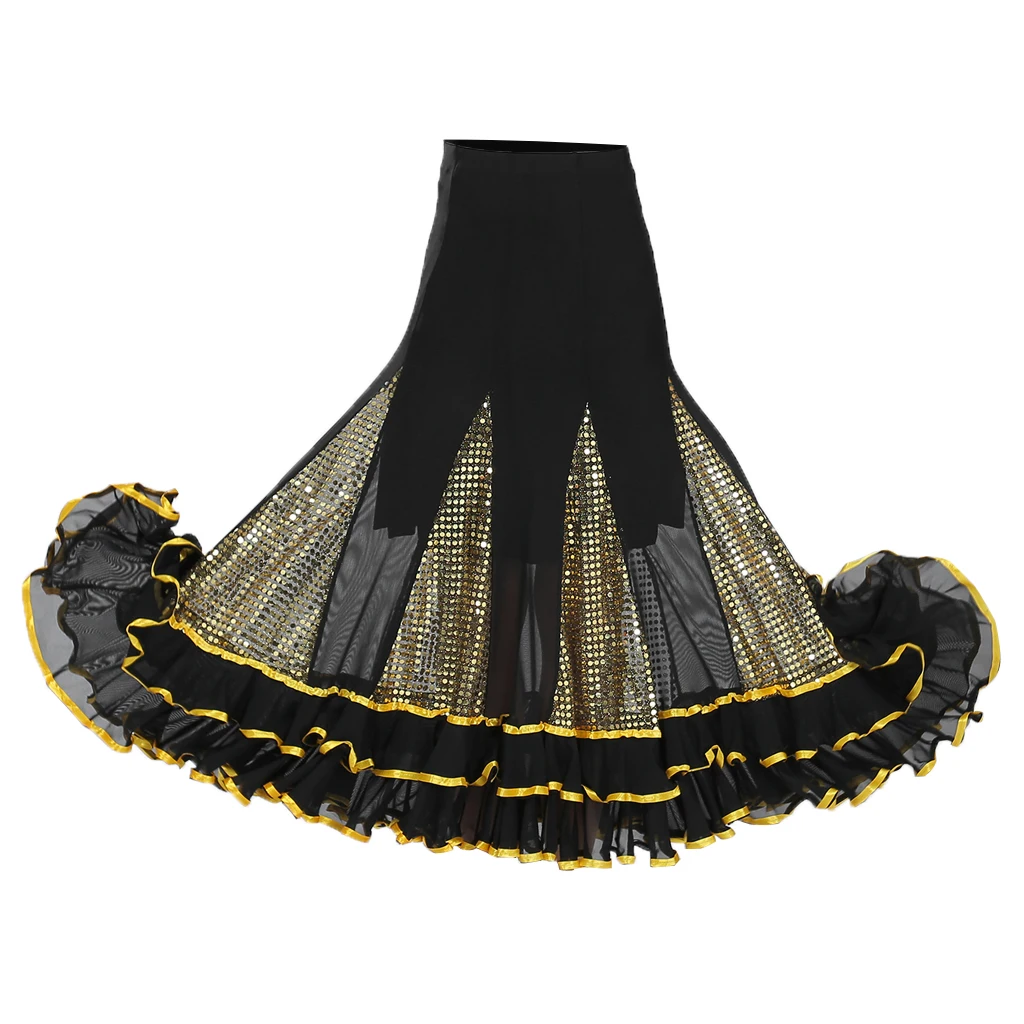 

Womens Elegant Ballroom Long Latin Belly Dance Full Circle Dance Skirt Performance Dress