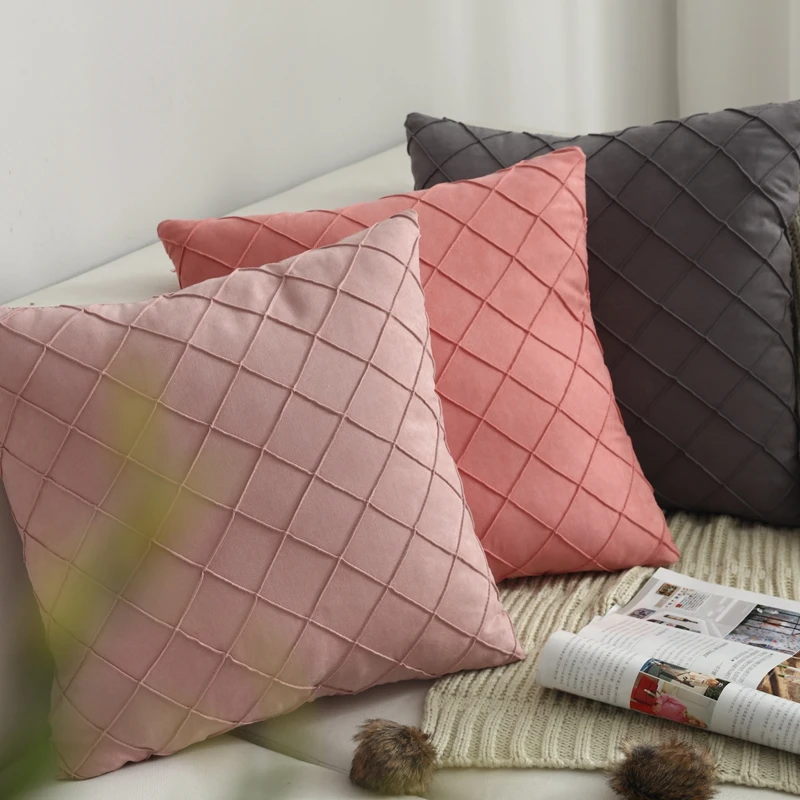 

Lattice Solid Color Cushion Cover Soft Suede Pillowcase Sofa Home Decor Pillow Cover Girl Bedroom Decoration Powder Gray Series