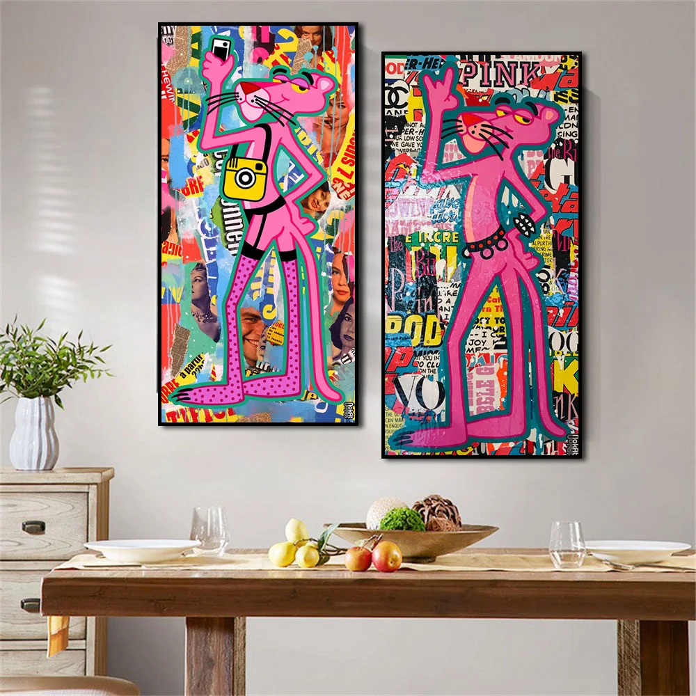 

Graffiti Canvas Painting Pop Art Pink Panther Poster Print Colorful Wall Art Picture For Living Room Home Decoration Cuadros