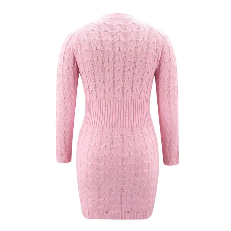 

Women Spring Autumn Knitted Mini Dress Patchwork Design O-Neck Long Sleeve Mid Waist Solid Slim Pullovers Pencil Dress
