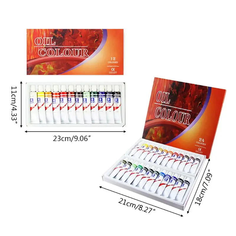 

12ml 12/24 Colors Professional Oil Painting Paint Drawing Pigment Tubes Set Artist Art Supplies for Beginner