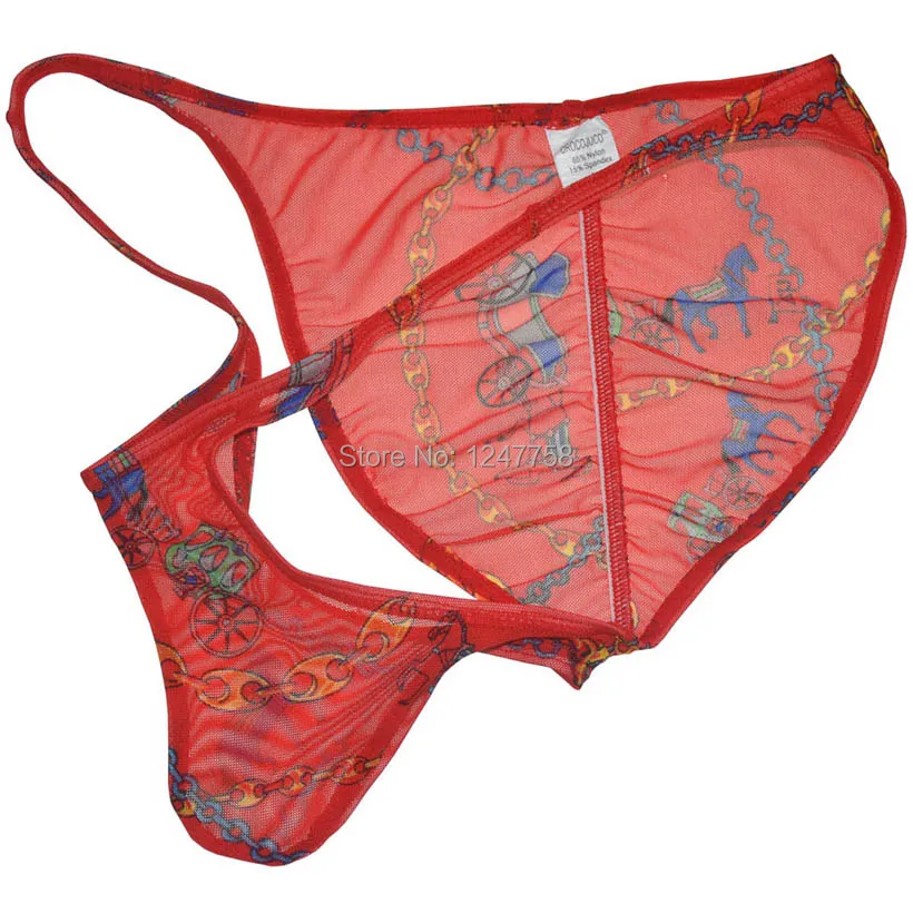 Men Sheer Underwear Transparent Men's Briefs Colorful Printed Birefs Low Waist Brazilian bikinis |