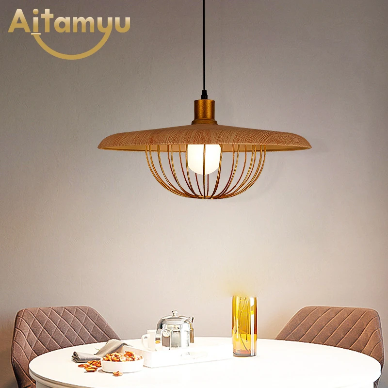 Скандинавская древесина с железными люстрами креативная Подвесная лампа для