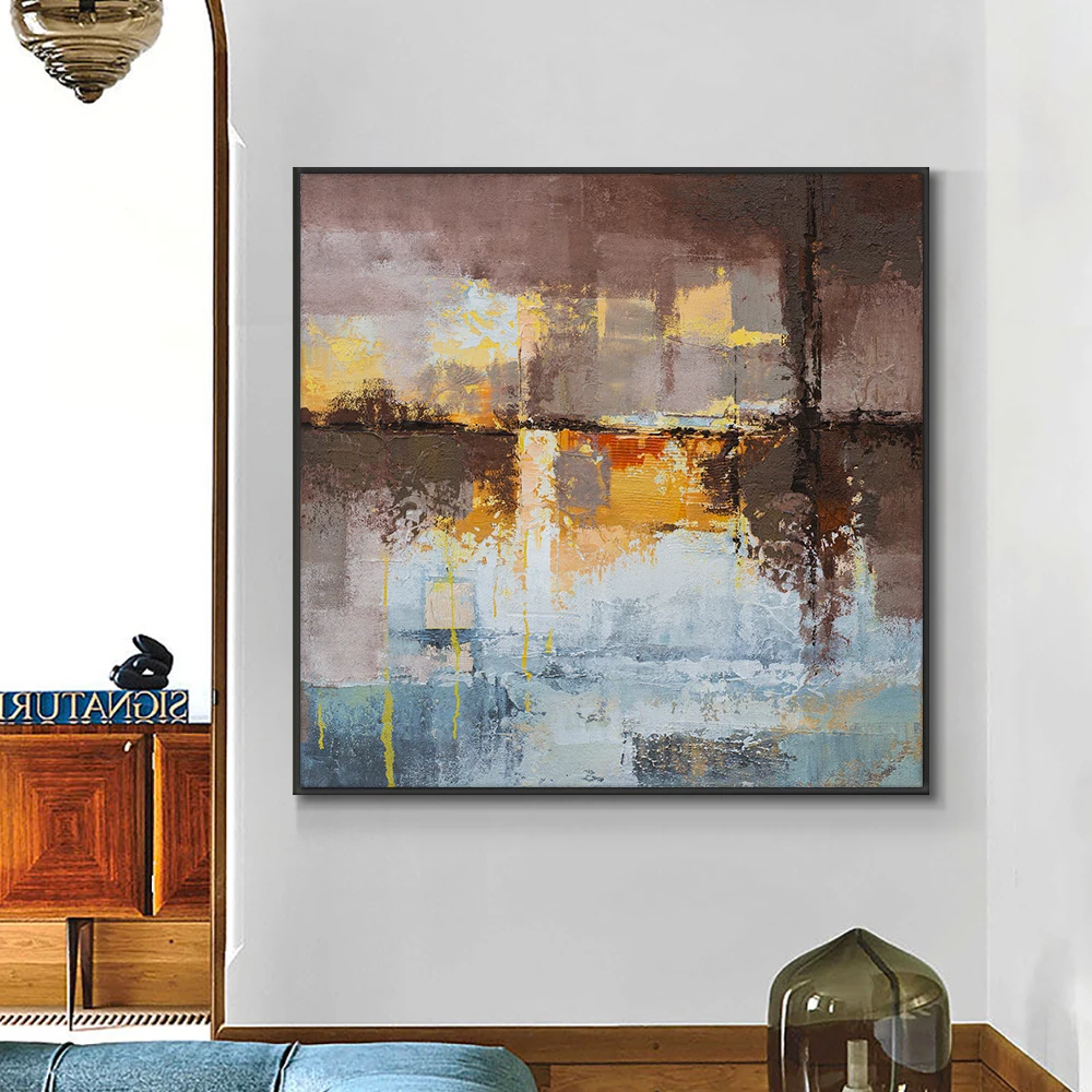 

Abstract Coffee With Yellow Oil Painting 100% Hand Painted On Canvas Modern Handmade Wall Art For Living Room Home Decoration