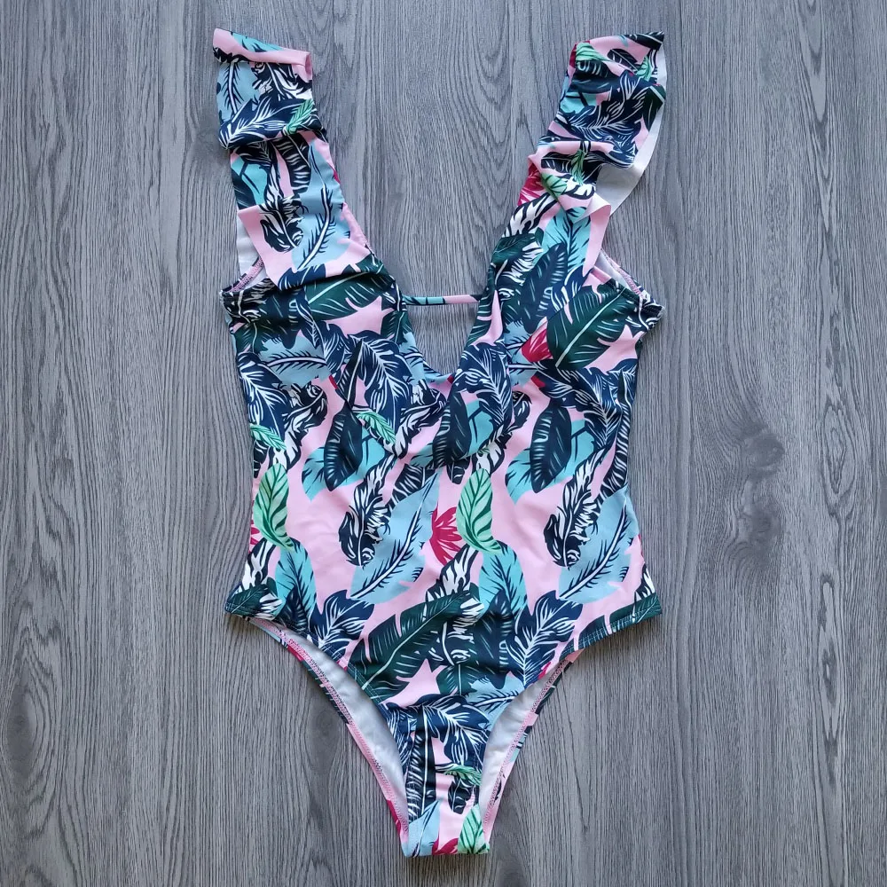 Цельный купальник женская одежда для плавания боди с пуш ап монокини оборками