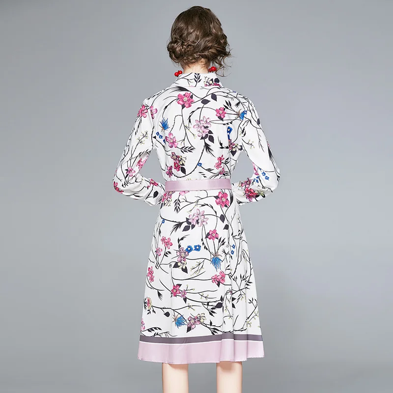 

Autumn Elegant Women Floral Print Shirt Dress Sexy Vintage Femme Long Sleeve Turn-Down Collar A-Line Party Dresses Vestidos