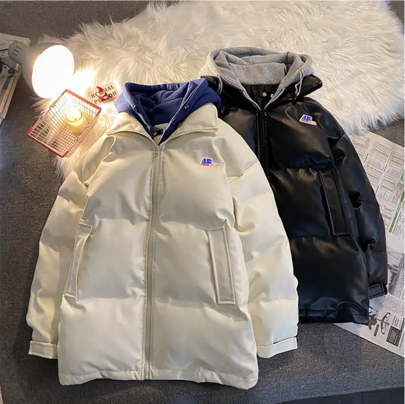 

Fake Two Men Winter New Oversized Overcoat Couple Clothes Vintage Warm Coat Hip Hop Parka Wadded Jacket -40
