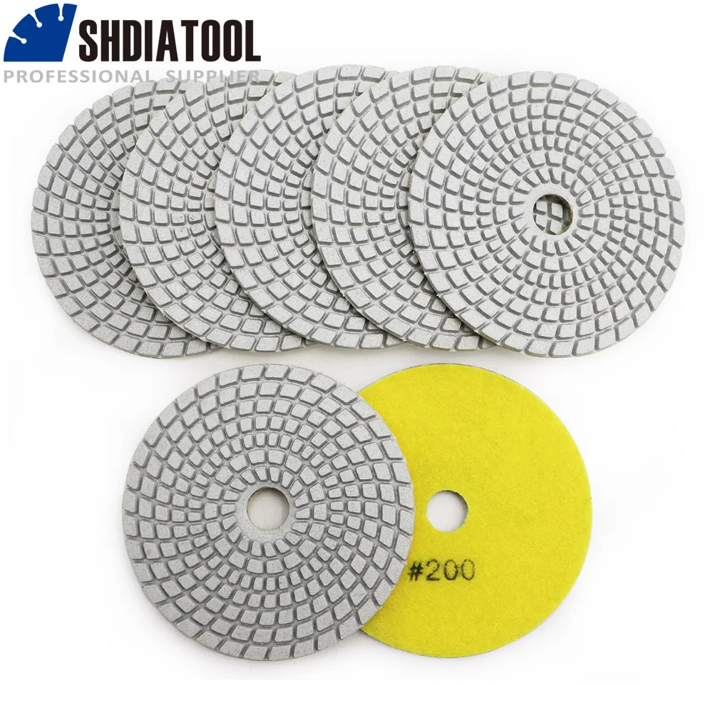 

SHDIATOOL 7pcs 4" diamond wet flexible polishing pads B #200 100mm White bond sanding disc for granite stone marble