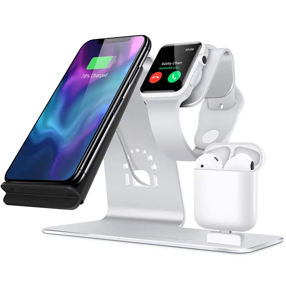 3-in-1 wireless charger mobile phone holder and iPhone charging station, Qi fast charger base, compatible FOR iPhone X / 8 Plus