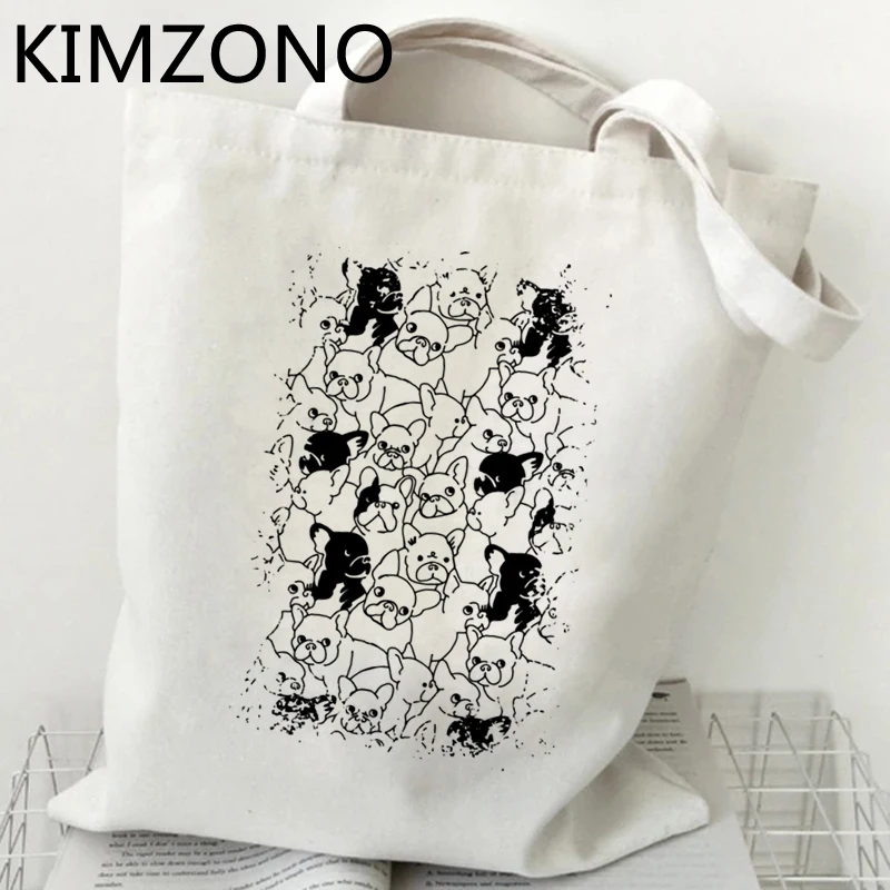 Холщовая Сумка для покупок в виде французского бульдога Женская эко-сумка ecobag