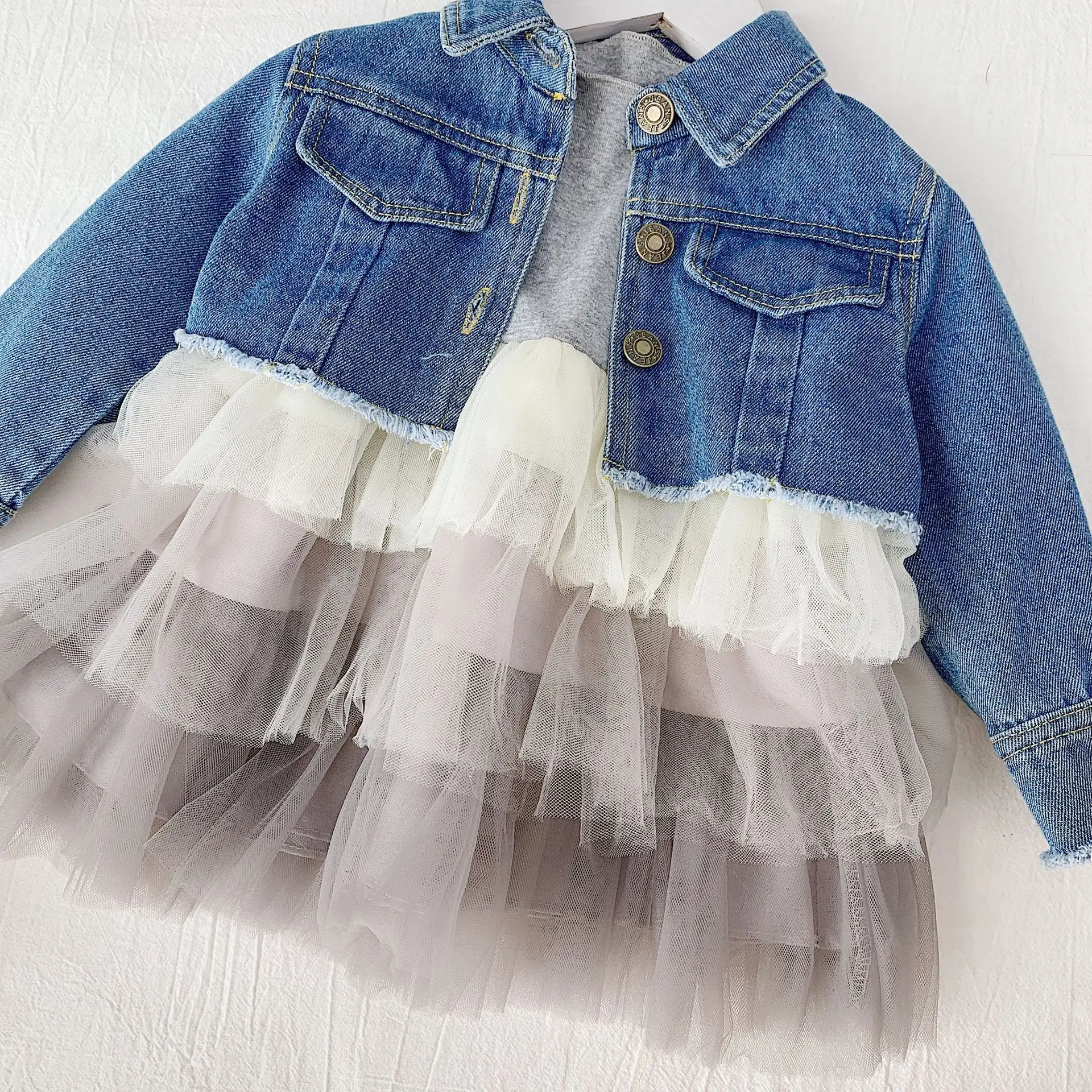 WLG/осенние платья для девочек Детское Сетчатое платье в стиле пэчворк Цвет серый