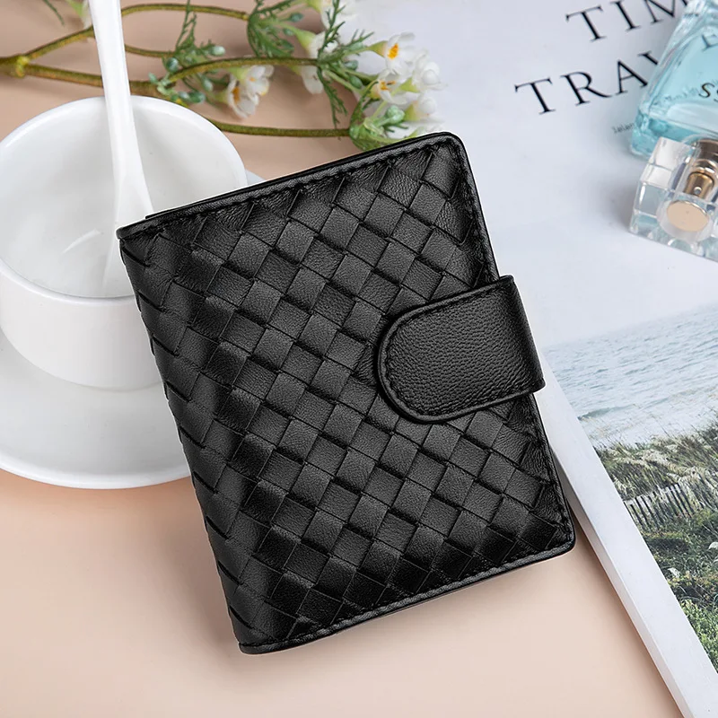 2023 New Weave 100% Sheepskin Genuine Leather Women Wallet Fashion Luxury Brand Multifunction Card Holder Zip Female Coin Purse