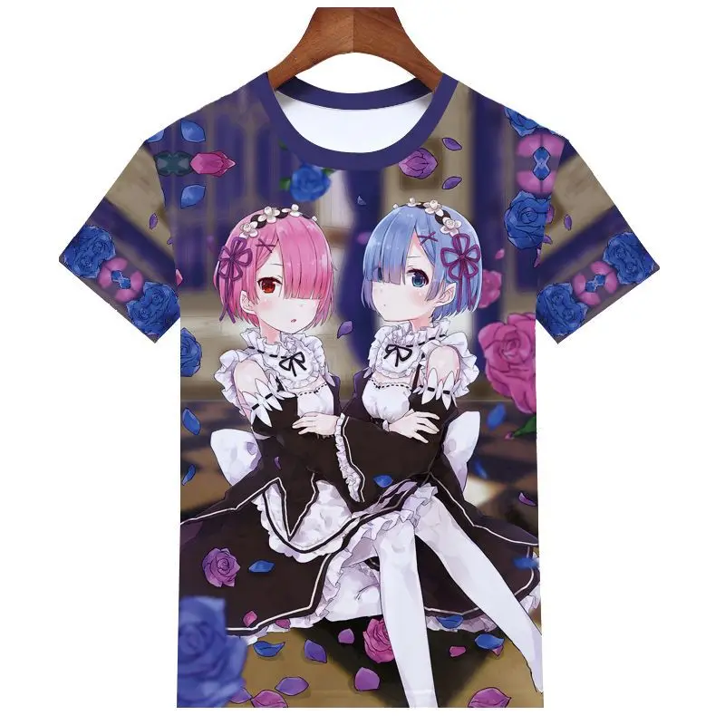

Men Women Kawaii T-shirt Anime Re Zero T Shirt for Summer Short Sleeve 3d Print Japanese Harajuku Tee Tops Clothes Rem and Ram