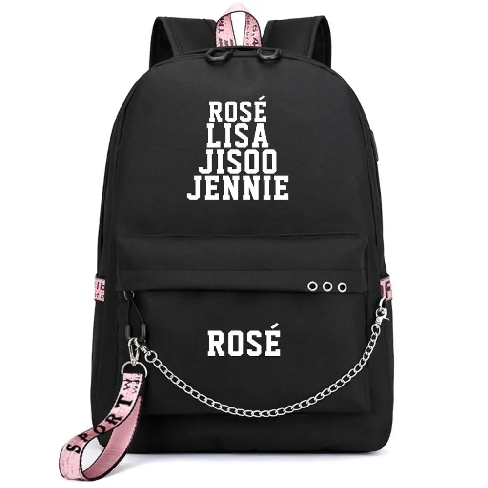 Style 9 Kopo BlackPink Rose Lisa JENNIE USB Рюкзак Школьные сумки черный розовый Mochila дорожные сумки рюкзак на цепочке для ноутбука USB порт для наушников - Цвет: Style 9