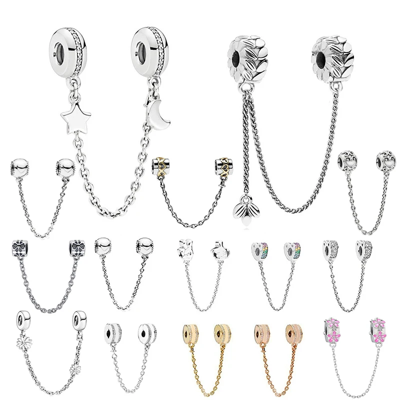 

Fit Original Pan Charms Bracelet Pulseira Gold Star Heart Safety Chain Beads Women Jewelry Accessories DIY Pendant Girl Berloque