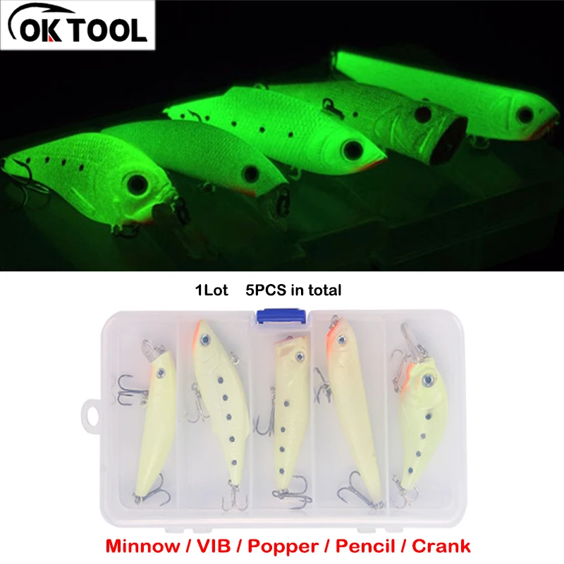 

Luminous Fishing Lures Crank Pencil Minnow VIB Popper Night Fish 3D Wobbler Crankbait Jerkbait Jig Tackle Artificial Hard Bait