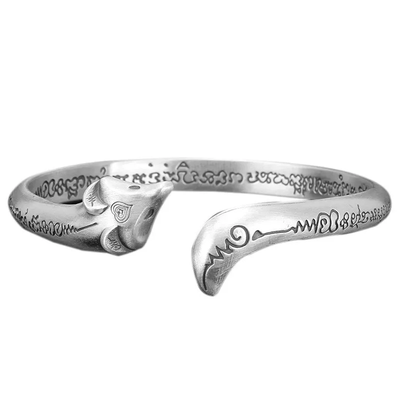 

Genuine Solid 999 Sterling Silver Fox Bracelet Women Cuff Bracelets Bangle Fox Engraved Decorative Pattern Bracelet