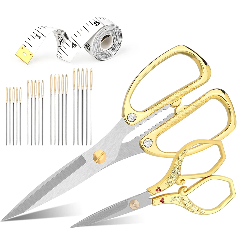 

LMDZ Stainless Steel Vintage Scissors Tape Measure And Tailor Scissors Sewing Scissors Fabric Cutter Shears Embroidery Scissor